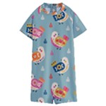 Cute Bird Pattern Kids  Boyleg Half Suit Swimwear