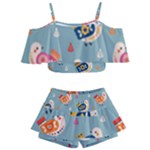 Cute Bird Pattern Kids  Off Shoulder Skirt Bikini