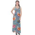 Cute Bird Pattern Sleeveless Velour Maxi Dress