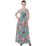 Cute Bird Pattern Empire Waist Velour Maxi Dress