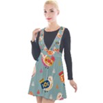 Cute Bird Pattern Plunge Pinafore Velour Dress