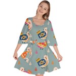 Cute Bird Pattern Velour Kimono Dress