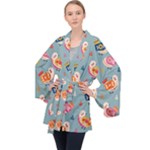 Cute Bird Pattern Long Sleeve Velvet Kimono 