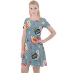 Cute Bird Pattern Cap Sleeve Velour Dress 