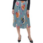 Cute Bird Pattern Classic Velour Midi Skirt 