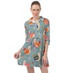 Cute Bird Pattern Mini Skater Shirt Dress