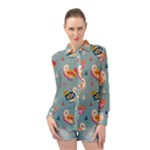 Cute Bird Pattern Long Sleeve Chiffon Shirt