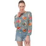 Cute Bird Pattern Banded Bottom Chiffon Top