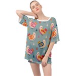 Cute Bird Pattern Oversized Chiffon Top