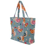 Cute Bird Pattern Zip Up Canvas Bag