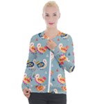 Cute Bird Pattern Casual Zip Up Jacket