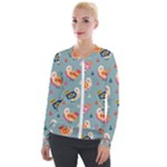 Cute Bird Pattern Velvet Zip Up Jacket