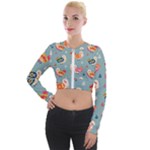 Cute Bird Pattern Long Sleeve Cropped Velvet Jacket