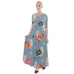 Cute Bird Pattern Half Sleeves Maxi Dress