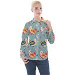 Cute Bird Pattern Women s Long Sleeve Pocket Shirt