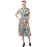 Cute Bird Pattern Keyhole Neckline Chiffon Dress