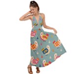 Cute Bird Pattern Backless Maxi Beach Dress