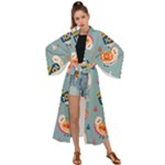 Cute Bird Pattern Maxi Kimono