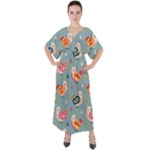 Cute Bird Pattern V-Neck Boho Style Maxi Dress