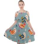 Cute Bird Pattern Cut Out Shoulders Dress