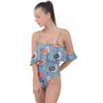 Cute Bird Pattern Drape Piece Swimsuit