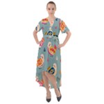 Cute Bird Pattern Front Wrap High Low Dress