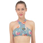 Cute Bird Pattern High Neck Bikini Top