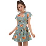 Cute Bird Pattern Flutter Sleeve Wrap Dress