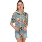 Cute Bird Pattern Tie Front Shirt 