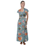 Cute Bird Pattern Flutter Sleeve Maxi Dress