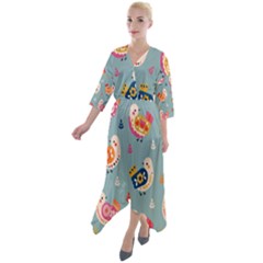 Quarter Sleeve Wrap Front Maxi Dress 