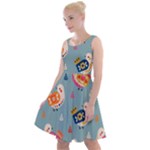 Cute Bird Pattern Knee Length Skater Dress