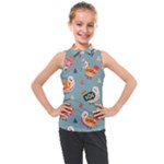 Cute Bird Pattern Kids  Sleeveless Polo T-Shirt