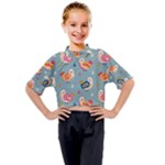 Cute Bird Pattern Kids Mock Neck T-Shirt