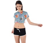 Cute Bird Pattern Tie Back Short Sleeve Crop T-Shirt