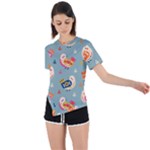 Cute Bird Pattern Asymmetrical Short Sleeve Sports T-Shirt