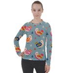 Cute Bird Pattern Women s Pique Long Sleeve T-Shirt