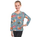 Cute Bird Pattern Kids  Long Mesh T-Shirt