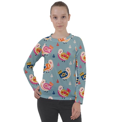 Cute Bird Pattern Women s Long Sleeve Raglan T