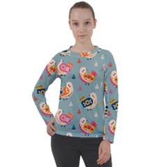 Cute Bird Pattern Women s Long Sleeve Raglan T