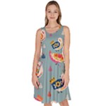 Cute Bird Pattern Knee Length Skater Dress With Pockets