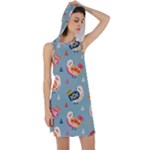 Cute Bird Pattern Racer Back Hoodie Dress