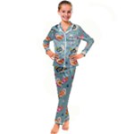 Cute Bird Pattern Kids  Satin Long Sleeve Pajamas Set