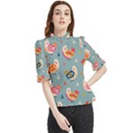 Cute Bird Pattern Frill Neck Blouse