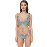 Cute Bird Pattern Low Cut Ruffle Edge Bikini Set