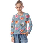 Cute Bird Pattern Kids  Long Sleeve T-Shirt with Frill 