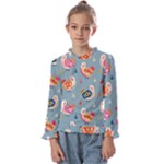 Cute Bird Pattern Kids  Frill Detail T-Shirt