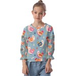 Cute Bird Pattern Kids  Cuff Sleeve Top