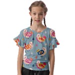 Cute Bird Pattern Kids  Cut Out Flutter Sleeves