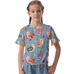 Cute Bird Pattern Kids  Cuff Sleeve Scrunch Bottom T-Shirt